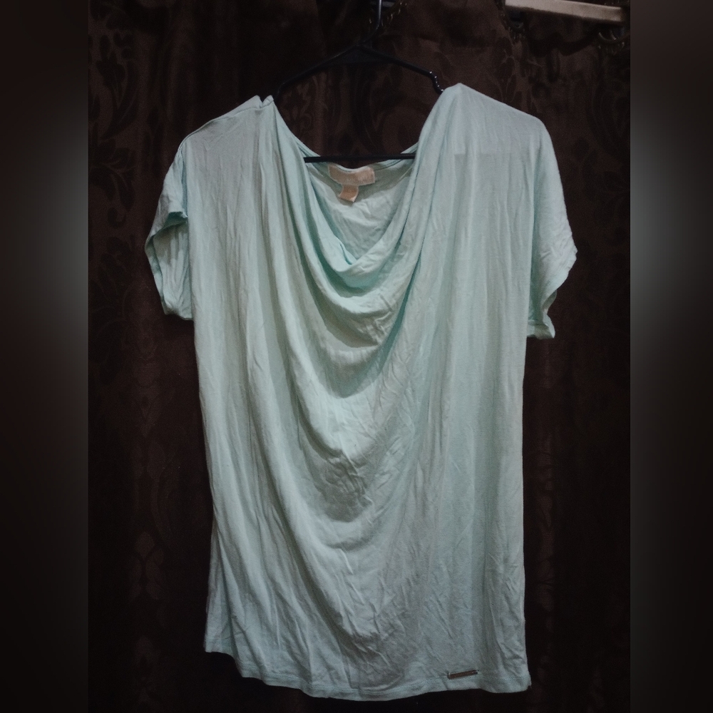 Michael Kors Soft Blue/Aqua Drape Neck Blouse